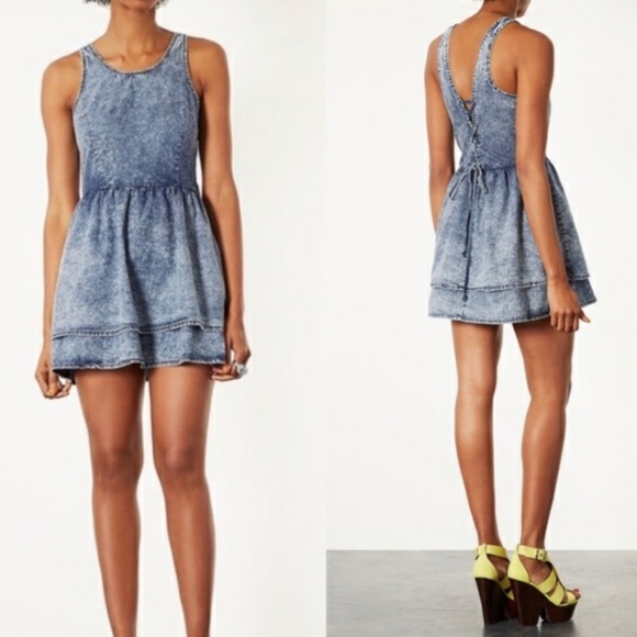 Topshop Moto Lattice Acid Wash Denim Dress - Picture 1 of 6